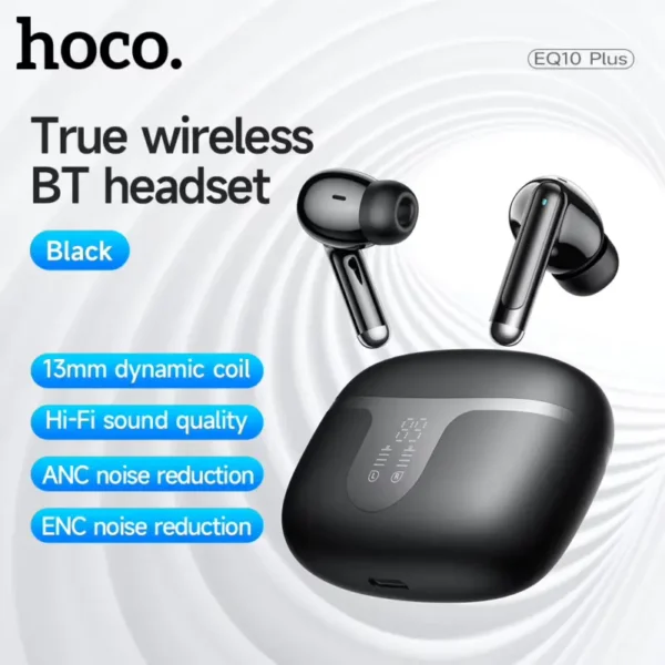 HOCO EQ10 Plus ANC ENC Noise Reduction Wireless BT 5.4 Earphone LED Display Charging Box HiFi Audio Stereo Headset Dual Connect