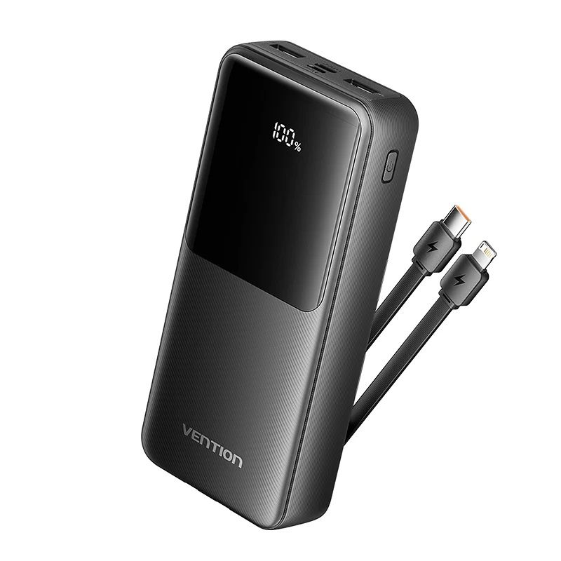 Vention 22.5W 20000mAh Power Bank with Built-in USB-C and Lightning Cables